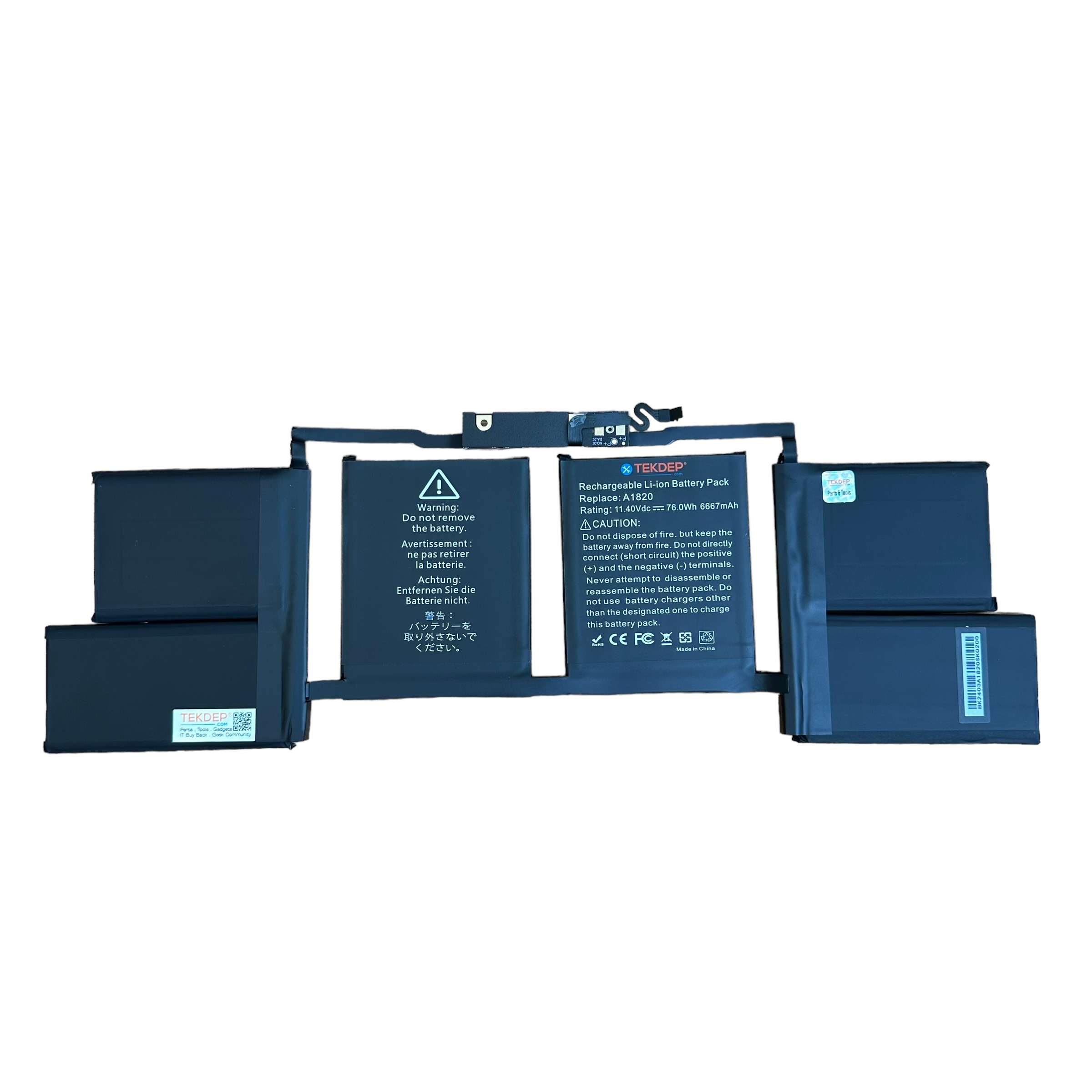 a-new-a1820-replacement-battery-for-the-apple-macbook-pro-15-inch-retina-a1707-shown-in-a-top-down-view-on-a-white-background-with-tekdep-branding