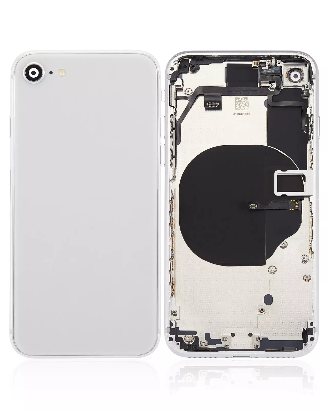 New Silver back housing for iPhone 8 A1863 with pre-installed small components, without logo.
