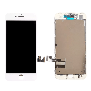 Replacement LCD assembly with steel plate for iPhone 7 A1660 (2016) in white color.