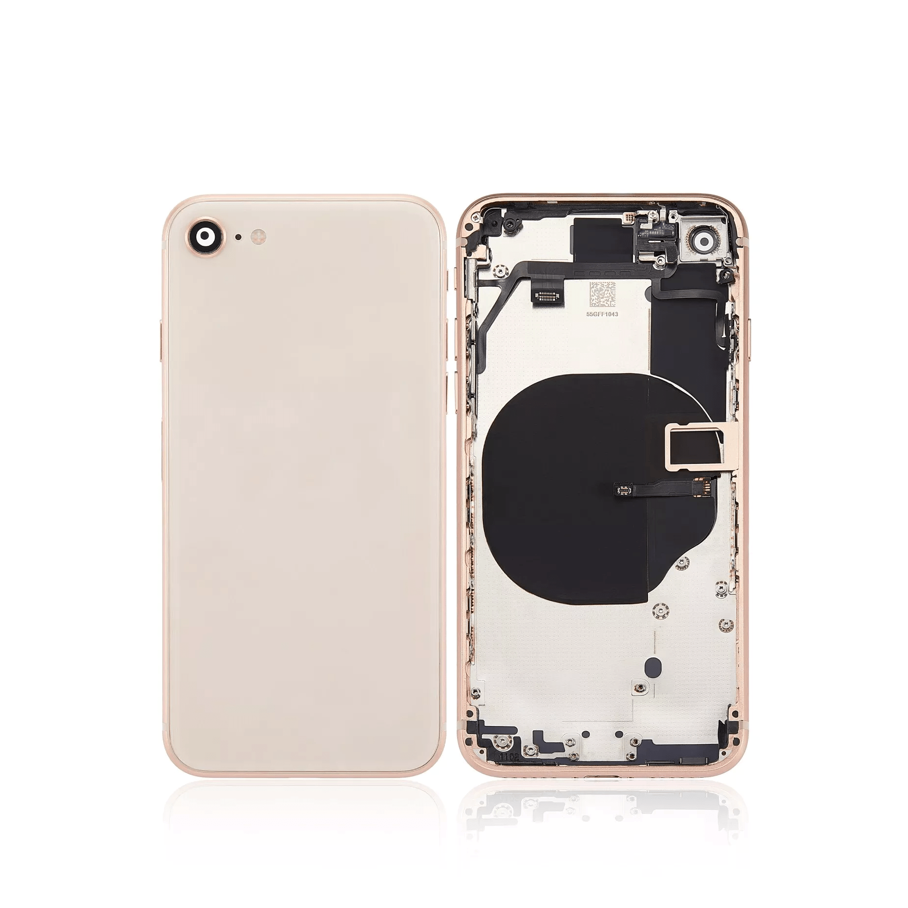 New gold back housing for iPhone 8 A1863 with pre-installed small components, without logo.