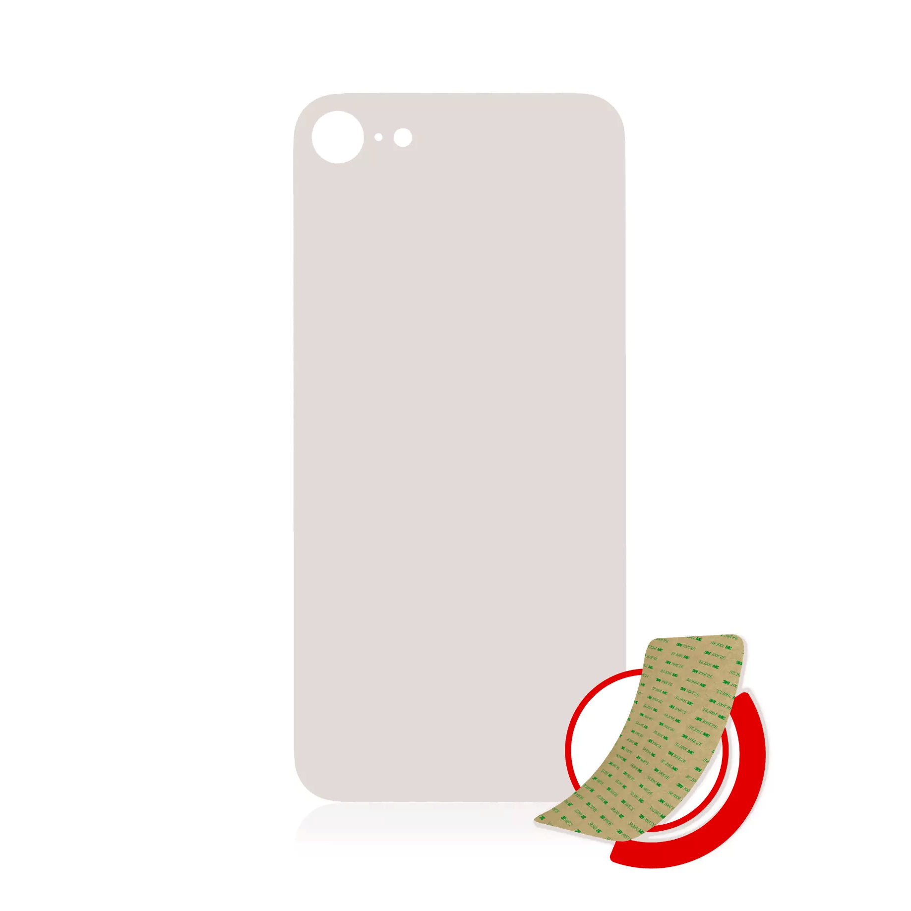Gold back glass replacement with 3M adhesive for iPhone SE A2296 2020 / 8, featuring a large camera hole and no logo.