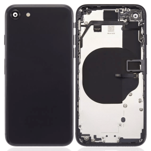 Black Aftermarket Back Housing with Small Components Pre-Installed for iPhone SE A2296 2020 (No Logo)
