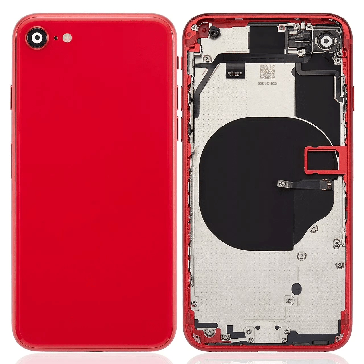 Red Aftermarket Back Housing with Small Components Pre-Installed for iPhone SE A2296 2020 (No Logo)
