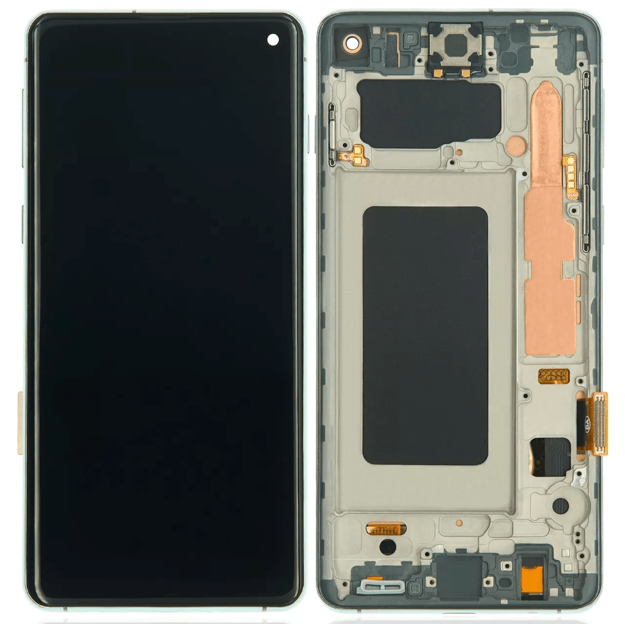 Samsung Galaxy S10 LCD Assembly in Prism Green without fingerprint sensor.