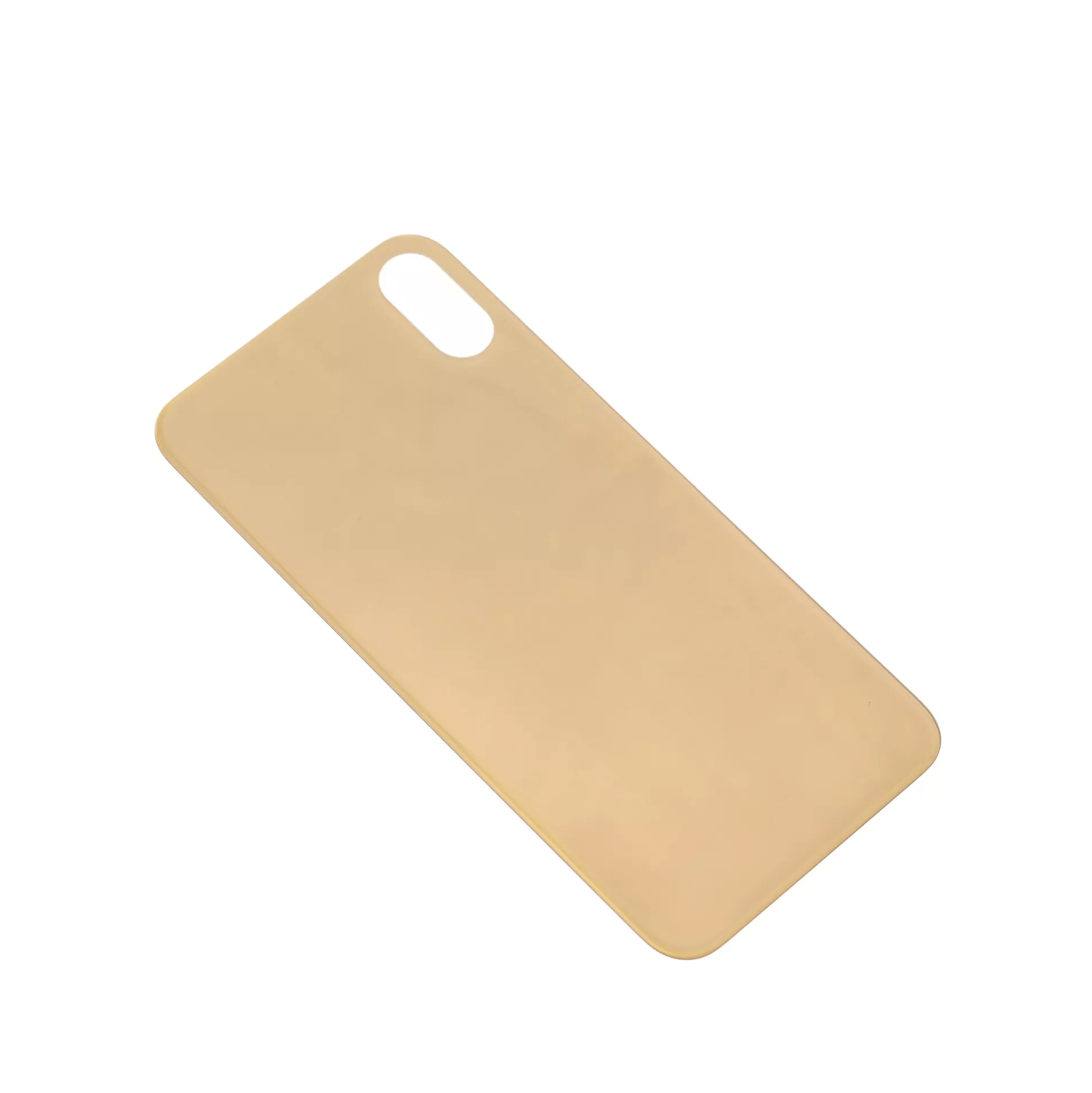 New back glass with 3M adhesive for iPhone XS A1920 2018 in gold, featuring a large camera hole and no logo.