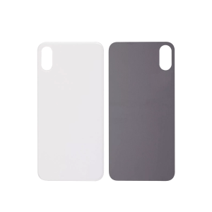 New back glass with 3M adhesive for iPhone XS A1920 2018 in Silver, featuring a large camera hole and no logo.