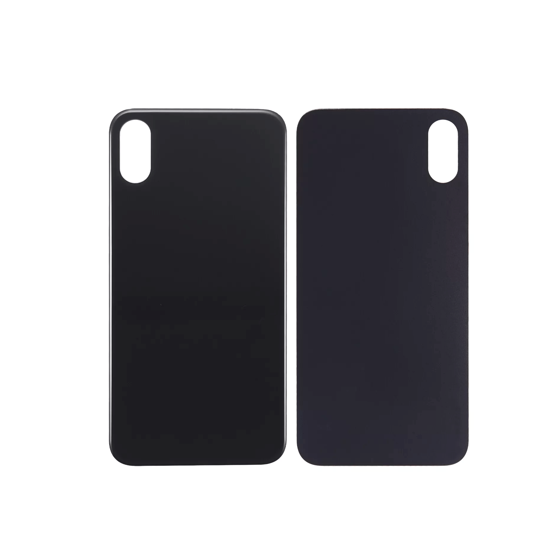 New back glass with 3M adhesive for iPhone XS A1920 2018 in Space Gray, featuring a large camera hole and no logo.