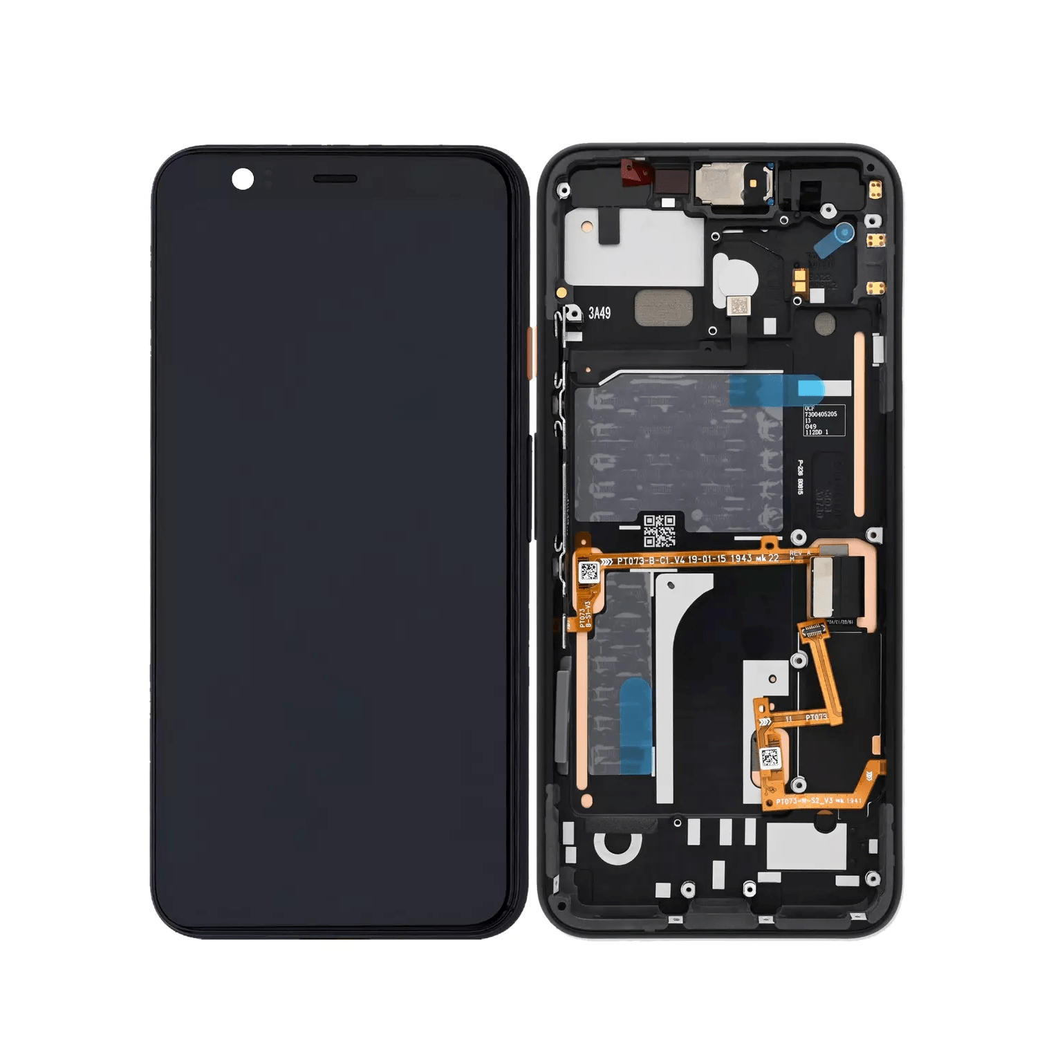 Genuine OEM orange power button OLED assembly with frame for Google Pixel 4.