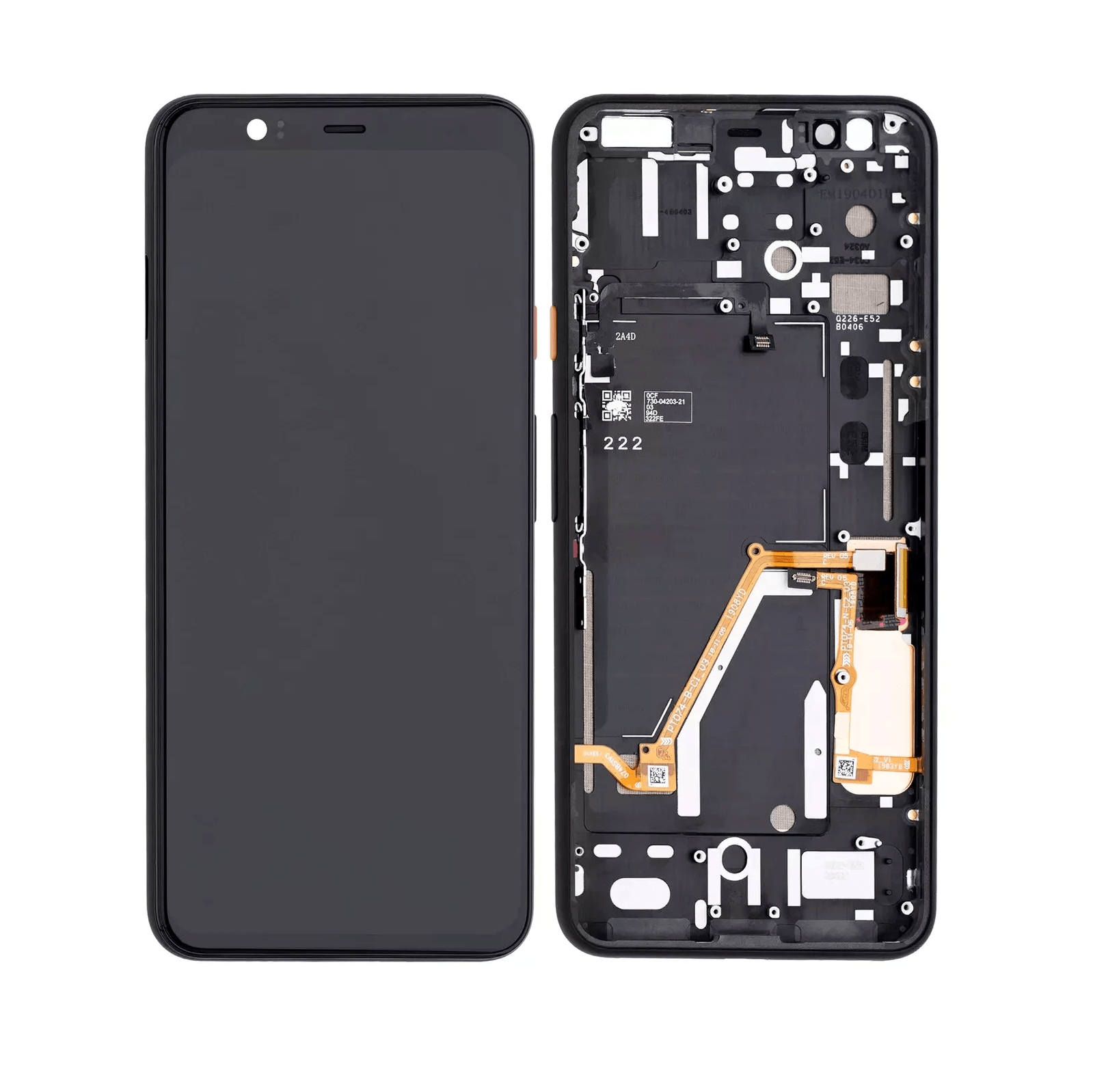 Genuine OEM orange power button OLED assembly with frame for Google Pixel 4 XL.