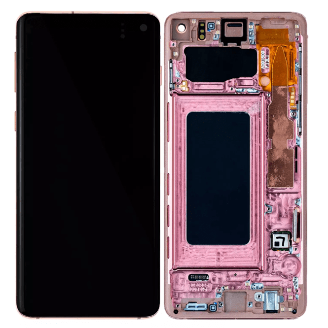 Samsung Galaxy S10 LCD Assembly in Flamingo Pink without fingerprint sensor.