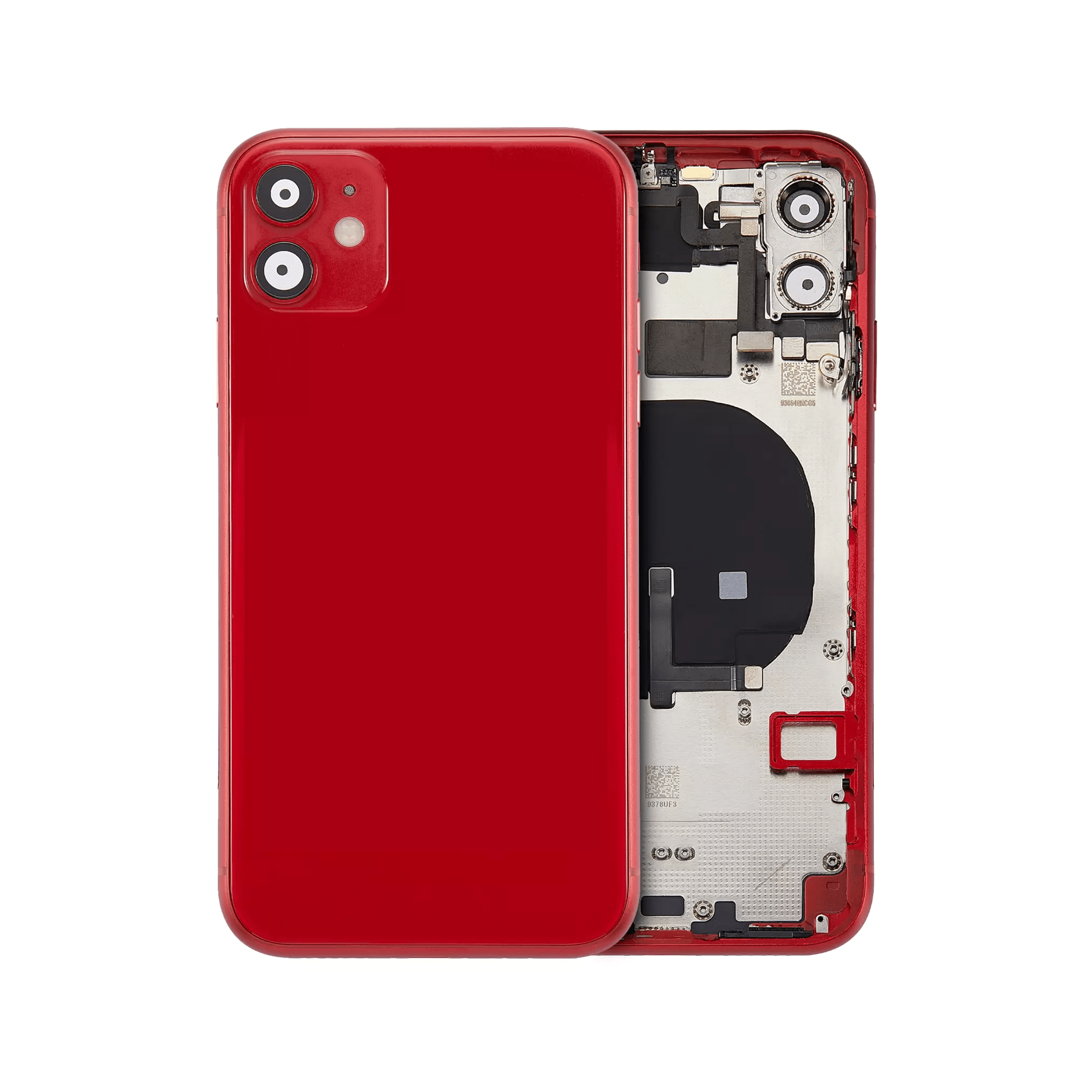 Red iPhone 11 A2111 back housing with pre-installed small components
