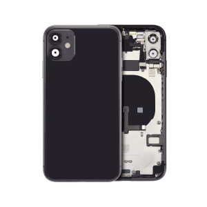 Black iPhone 11 A2111 back housing with pre-installed small components