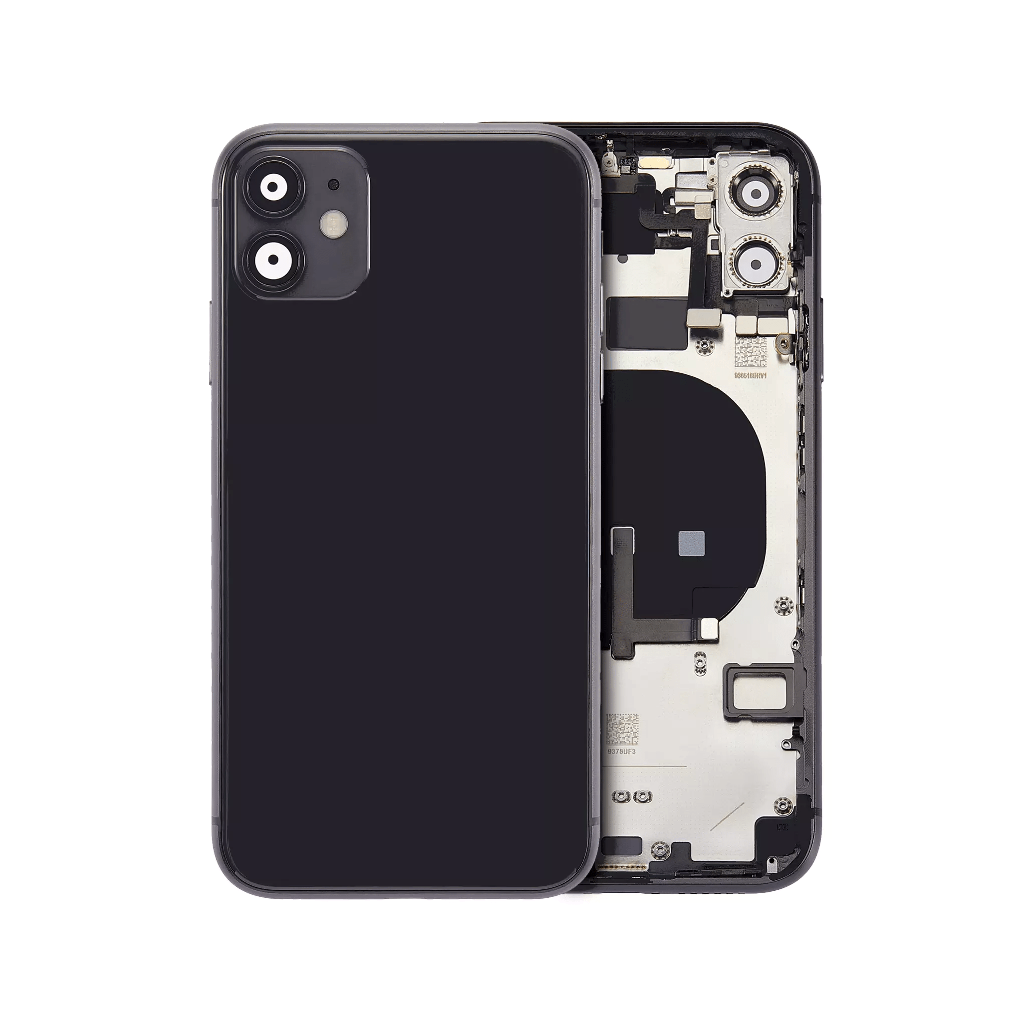 Black iPhone 11 A2111 back housing with pre-installed small components