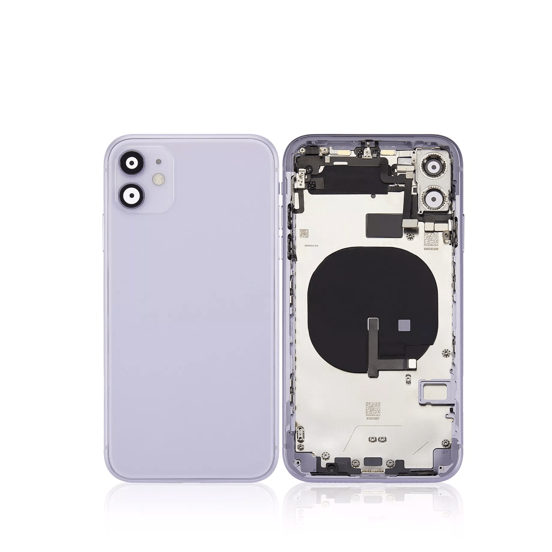 Purple iPhone 11 A2111 back housing with pre-installed small components