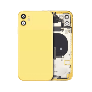 Yellow iPhone 11 A2111 back housing with pre-installed small components
