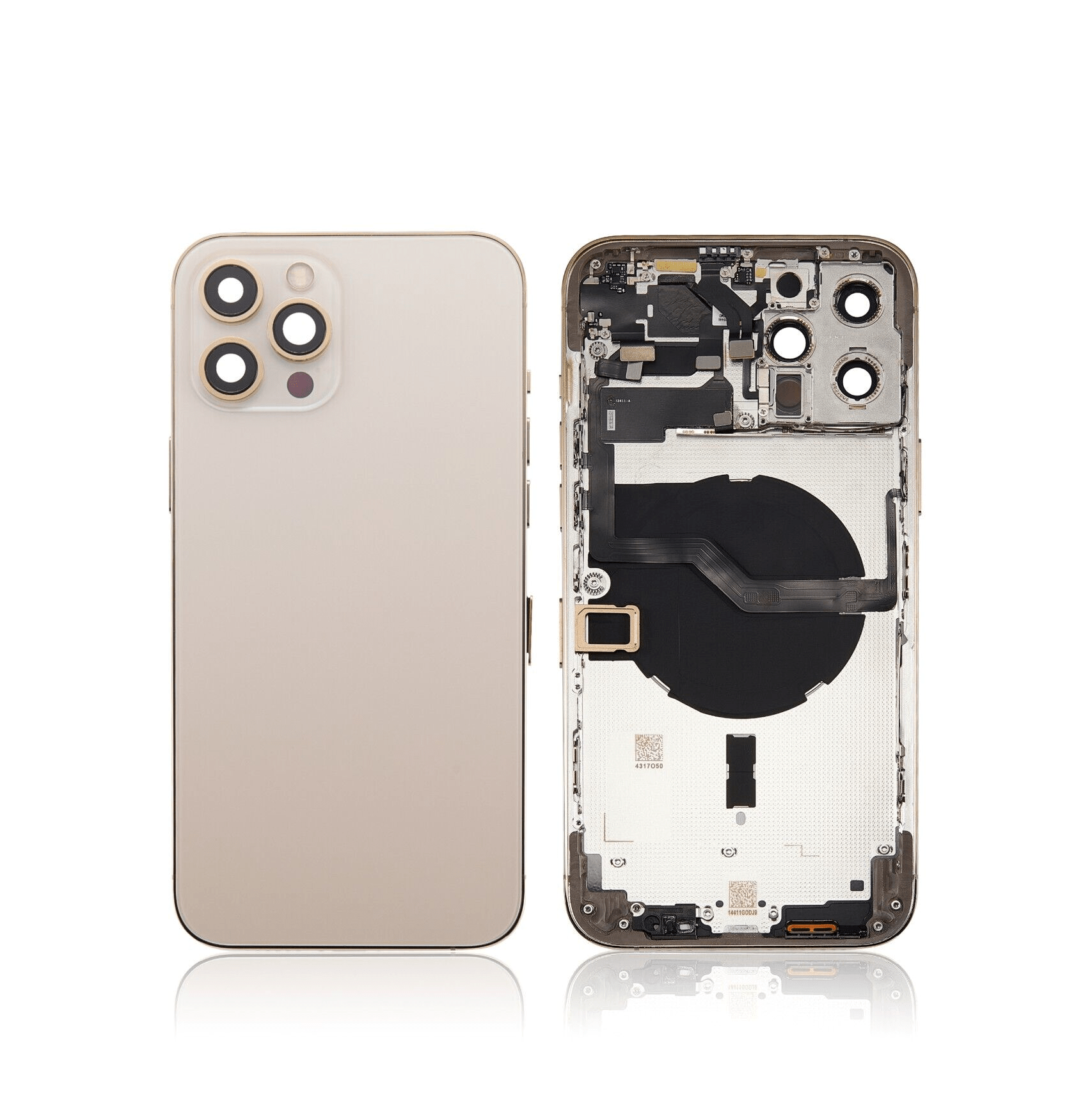Gold back housing with small components pre-installed for iPhone 12 Pro Max A2342 (US Version).