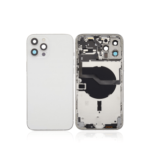 Silver back housing with small components pre-installed for iPhone 12 Pro Max A2342 (US Version).