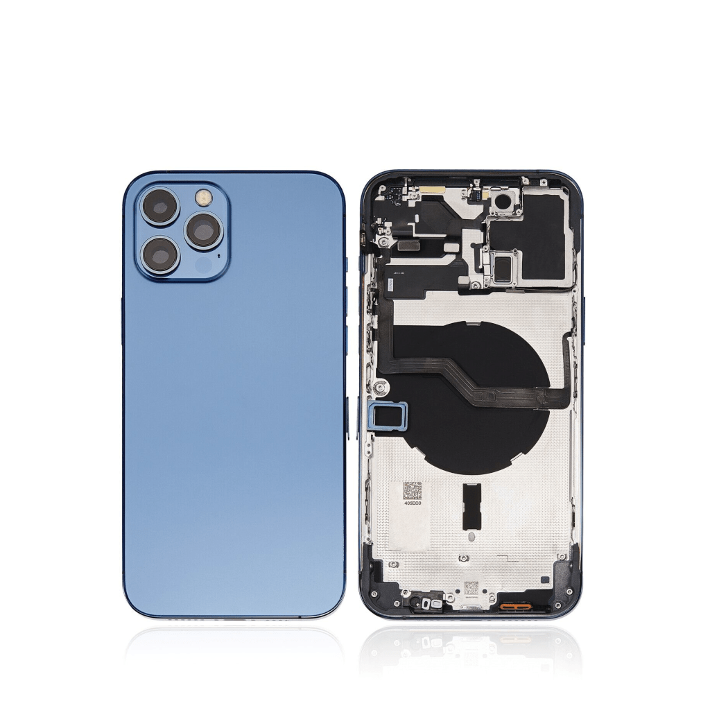 New Pacific Blue back housing with small components pre-installed for iPhone 12 Pro Max A2411 (International Version).