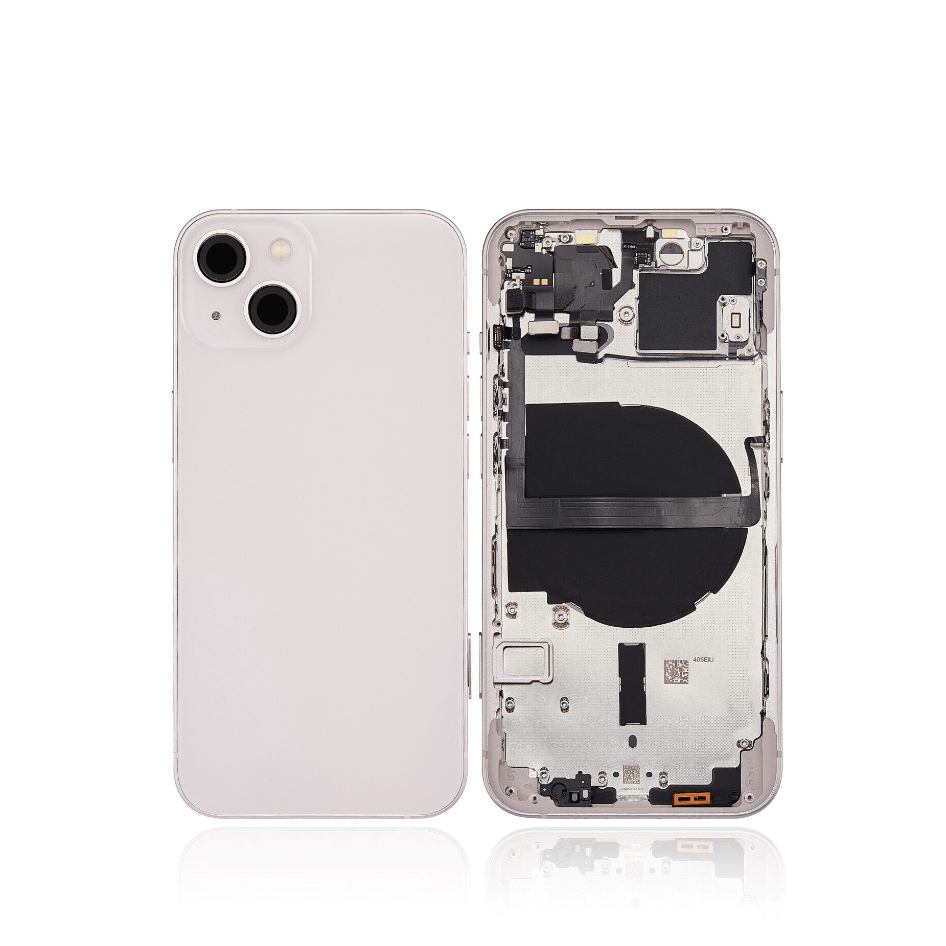 New back housing for iPhone 13 A2482 with pre-installed small components in pink color.