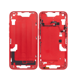 Red iPhone 14 A2649 mid-frame housing.