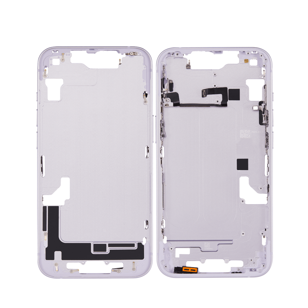 Purple iPhone 14 A2882 mid-frame housing.