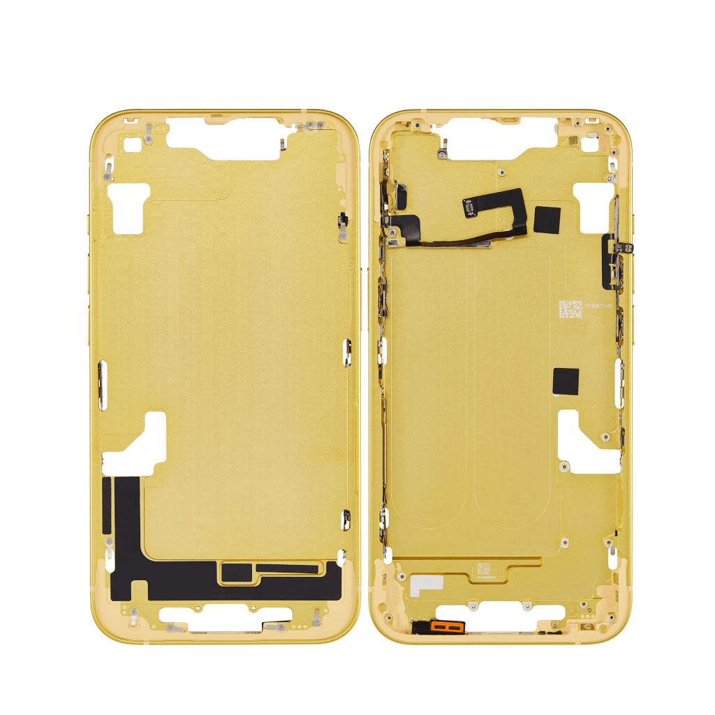Yellow iPhone 14 A2882 mid-frame housing.