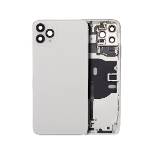 iPhone 11 Pro Max A2161 silver back housing with components.