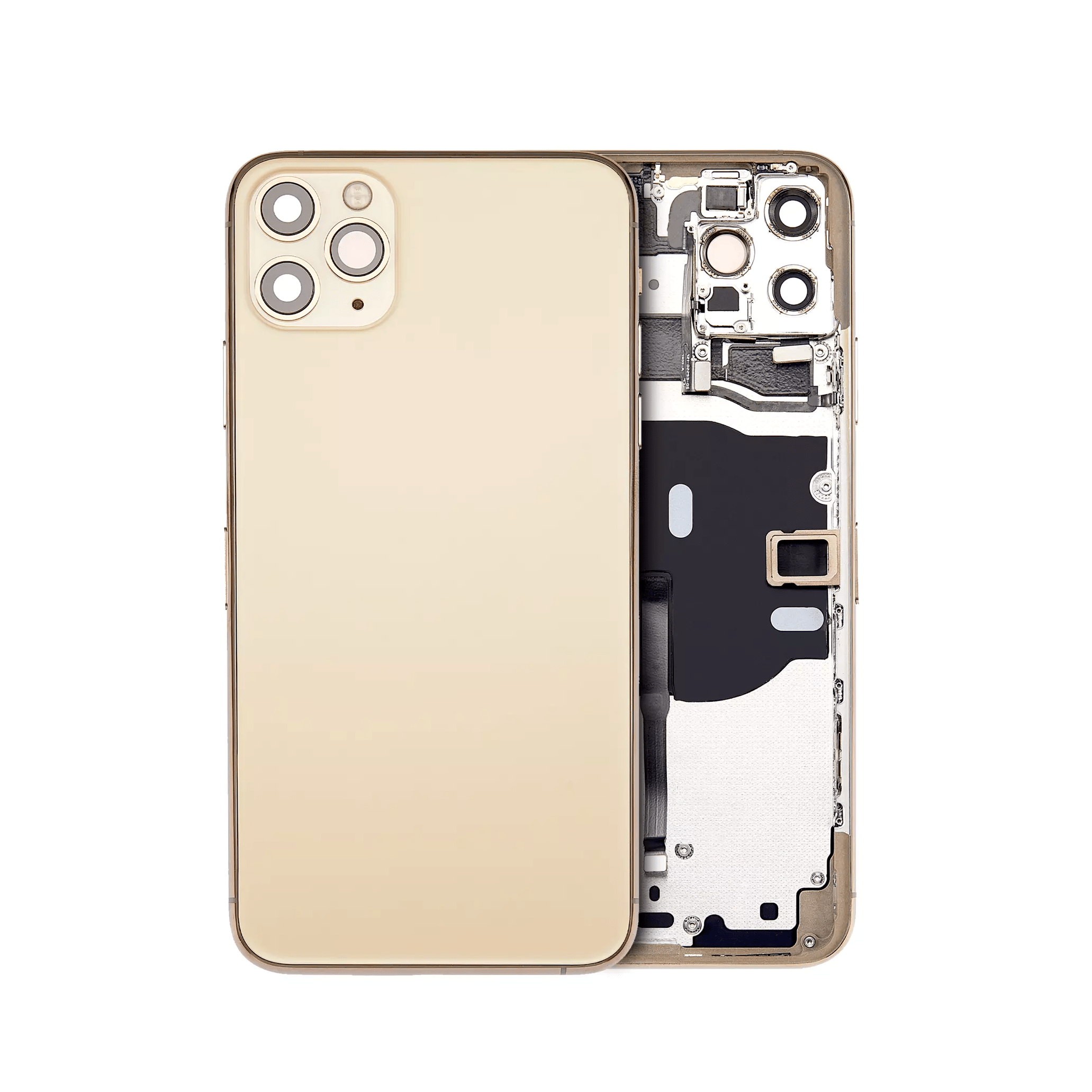 iPhone 11 Pro Max A2161 gold back housing with components.