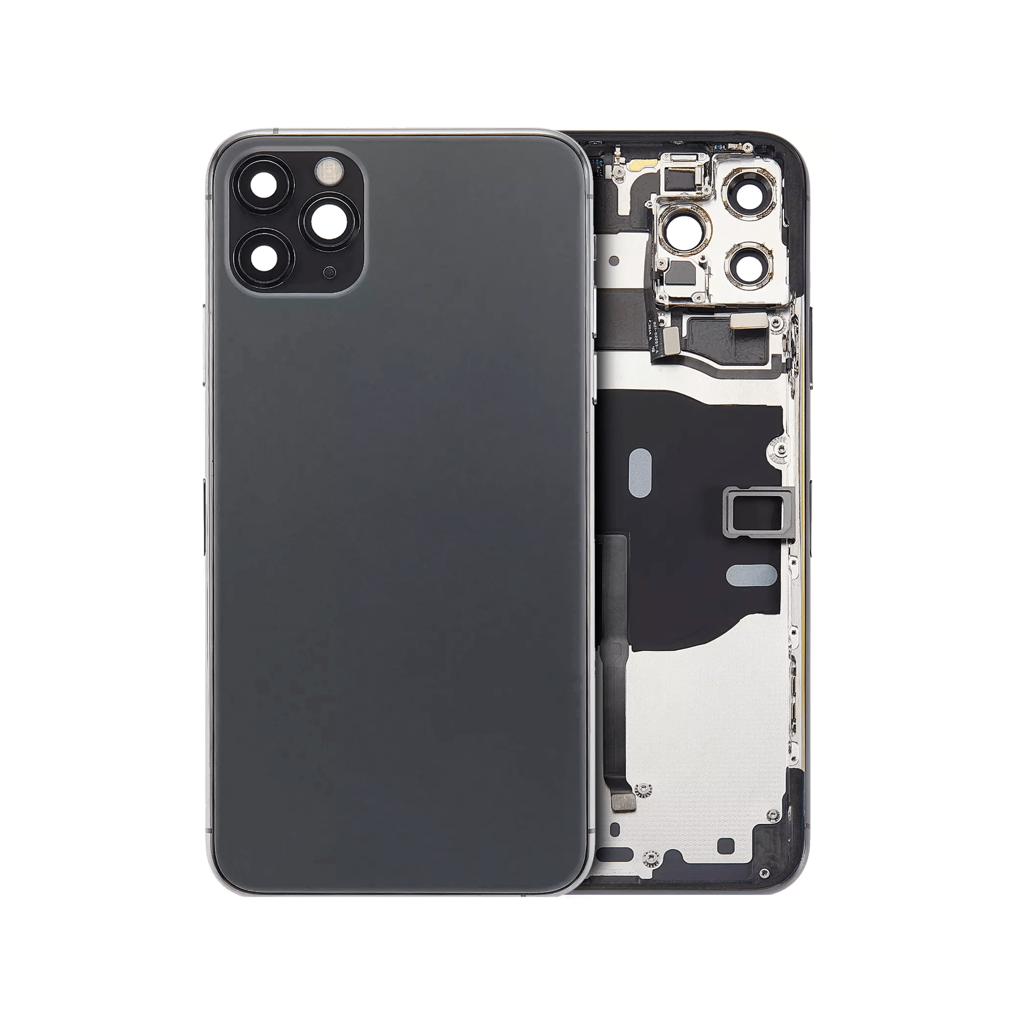 iPhone 11 Pro Max A2161 Space Gray back housing with components.