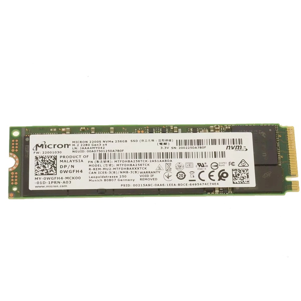 WGFH4 Micron 2200S 256GB NVMe PCIE SSD Hard Drive M.2 2280 Card For Dell Latitude 5310