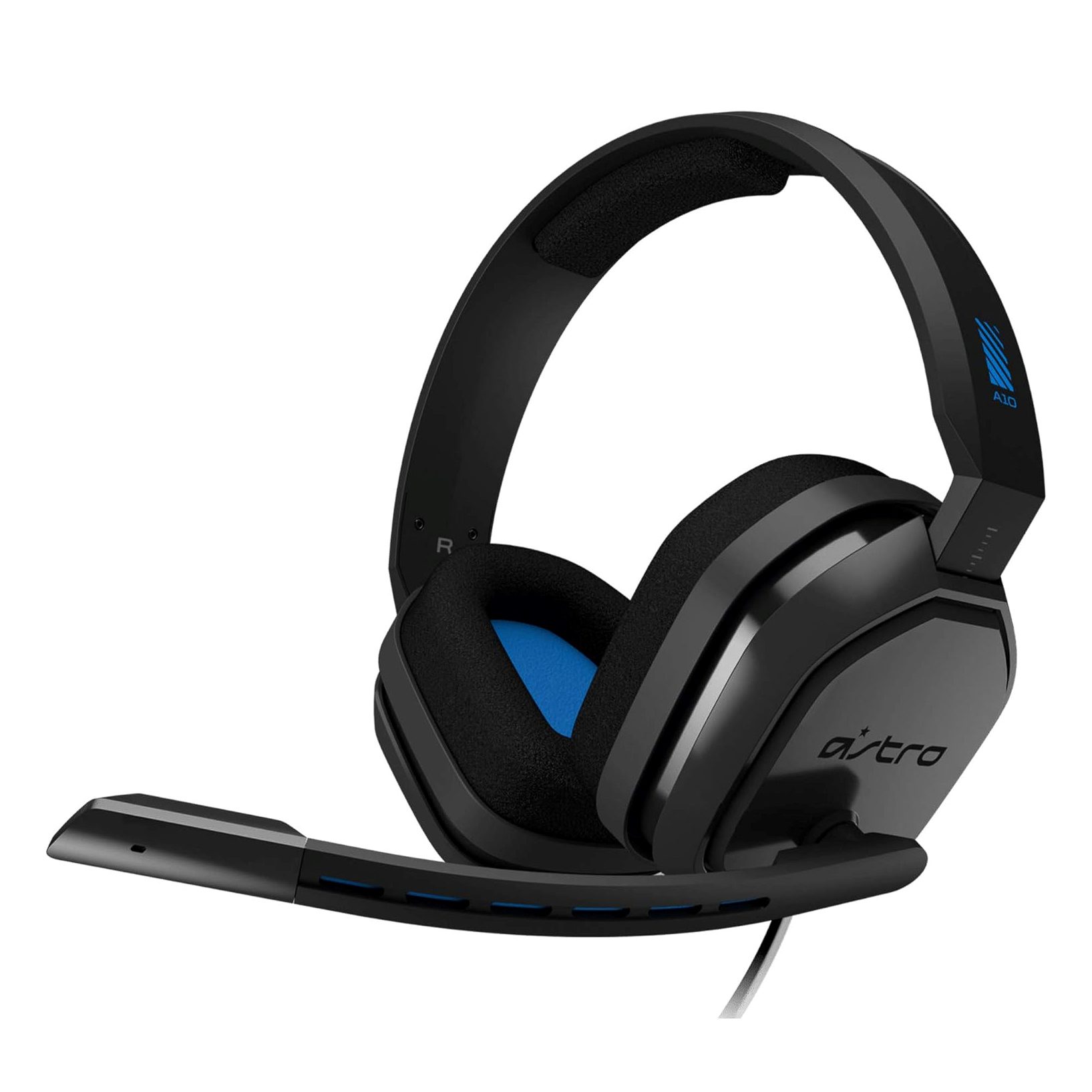 ASTRO A10 wired gaming headset with durable headband, memory foam cushions, and flip-up microphone for gaming on Xbox, PlayStation, Nintendo Switch, and PC.