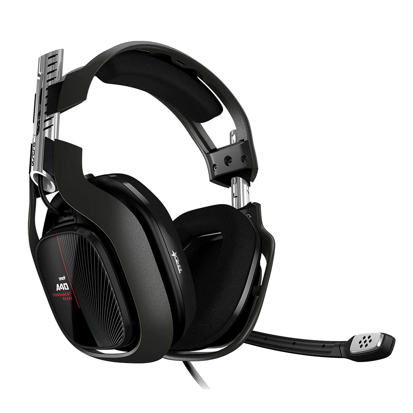 ASTRO A40 TR gaming headset for Xbox, PC, and Mac with customizable speaker tags and swappable microphone.