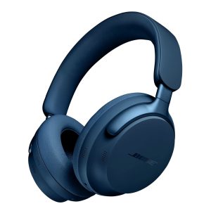 Bose QuietComfort Ultra Bluetooth Headphones with spatial audio and noise cancellation in Lunar Blue.