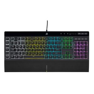 Corsair K55 RGB PRO Gaming Keyboard with customizable RGB lighting and macro keys.