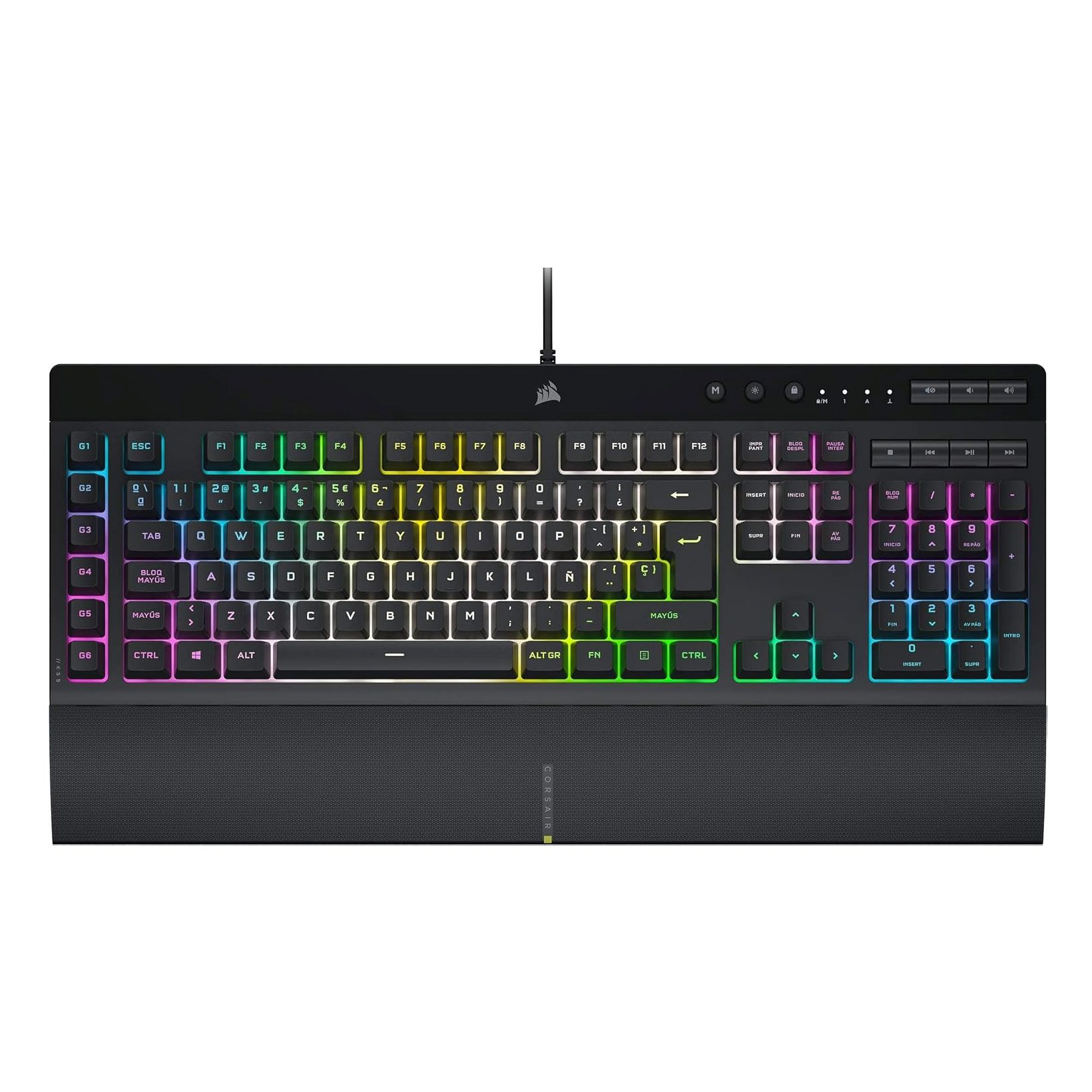 Corsair K55 RGB PRO XT Gaming Keyboard with dynamic RGB backlighting and customizable macro keys.