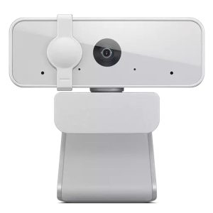 Lenovo 300 FHD Webcam with 1080p resolution, 95° wide-angle lens, dual microphones, and privacy shutter for video calls and streaming.