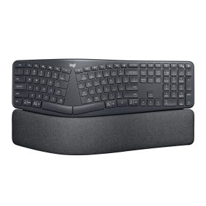 Logitech ERGO K860 Wireless Keyboard with curved split design and memory foam wrist rest.