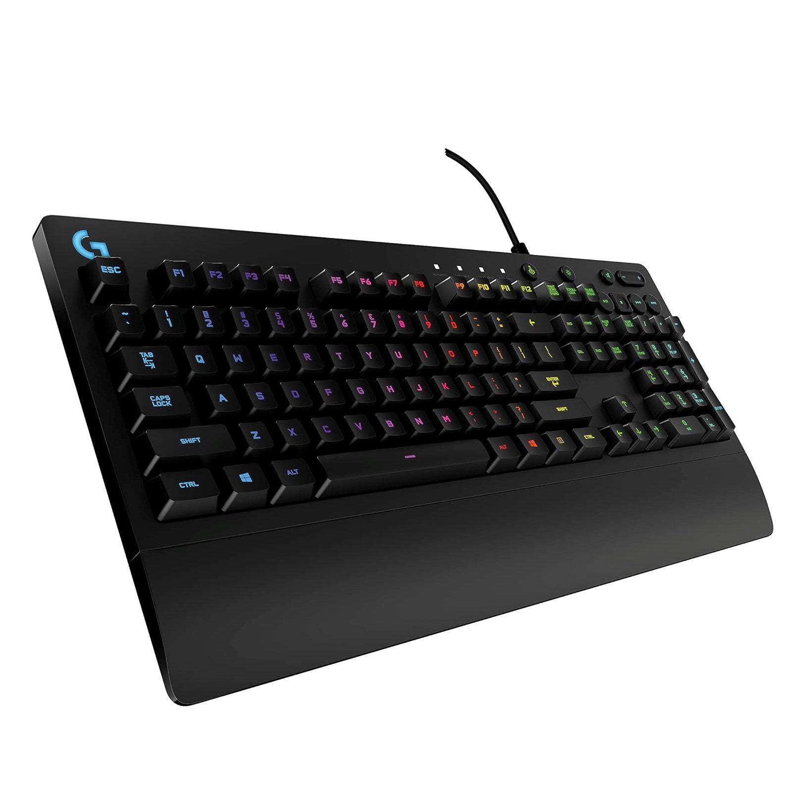 Logitech G213 Prodigy Gaming Keyboard with RGB lighting, spill-resistant build, and media controls.