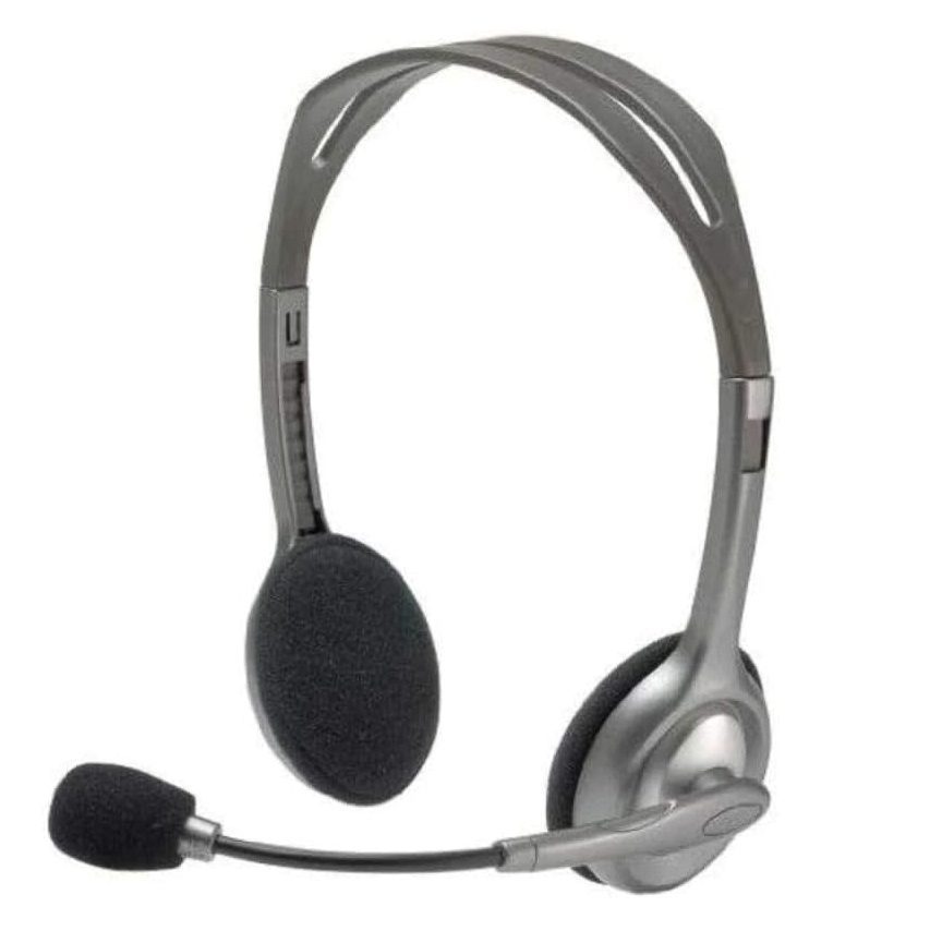 Logitech Stereo Headset H110 with noise-reduction microphone and dual 3.5 mm connections.