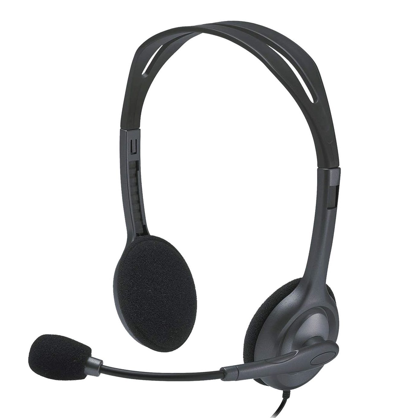 Logitech H111 Wired Stereo Headset with noise-canceling microphone and 3.5 mm audio jack.