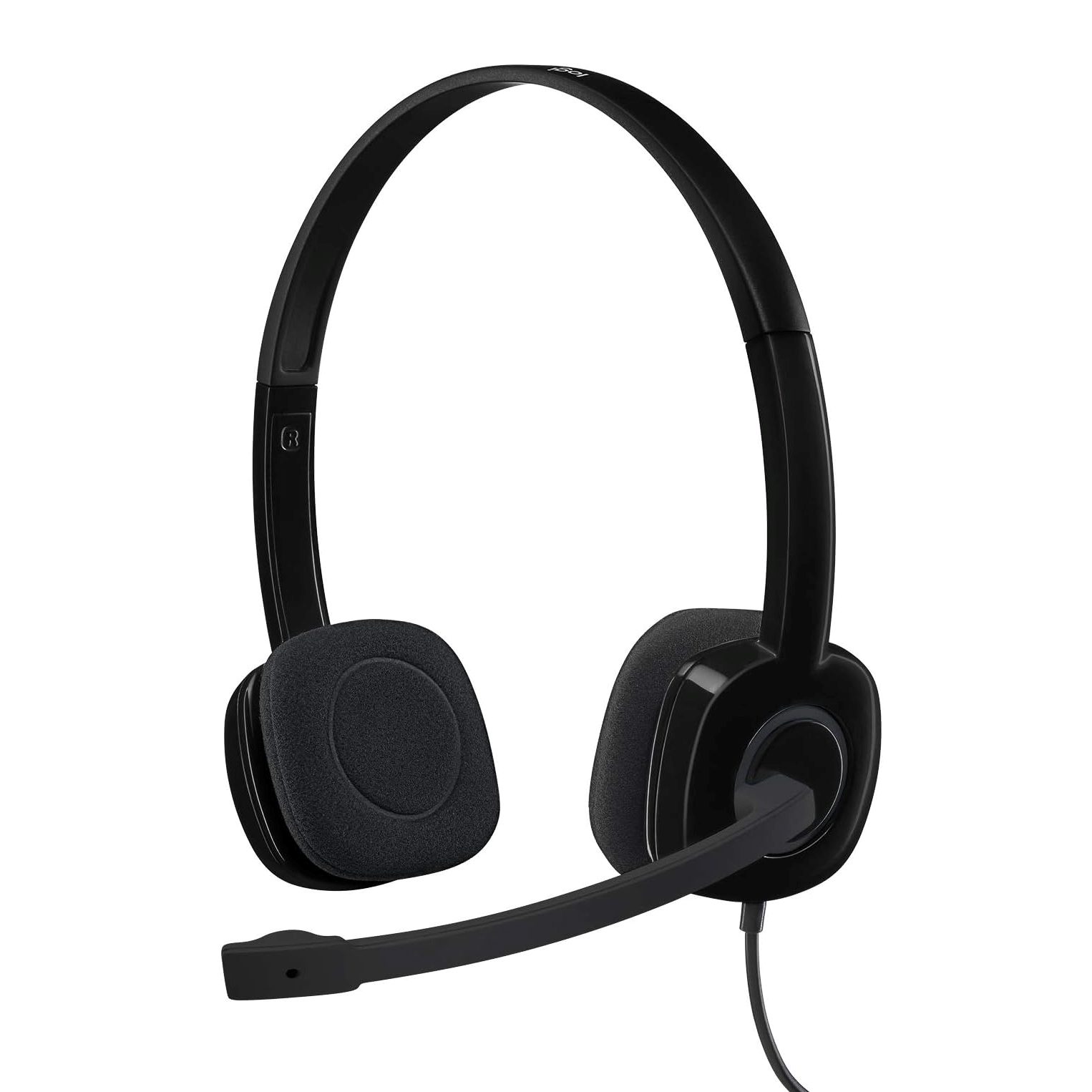 Logitech H151 Wired Stereo Headset with noise-canceling microphone and 3.5 mm audio jack.