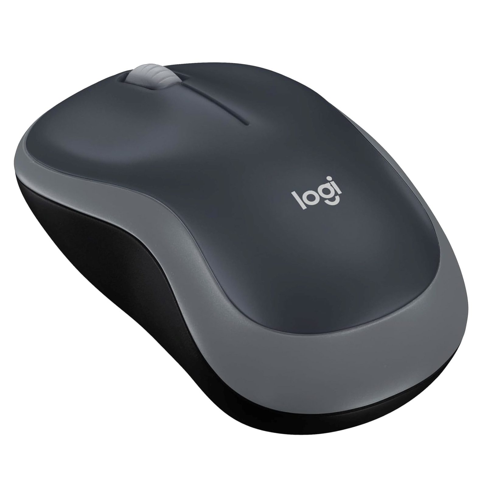 Logitech M185 Wireless Mouse in black with a compact design.