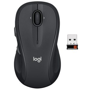 Logitech M510 Wireless Computer Mouse in black with ergonomic design for comfortable use.
