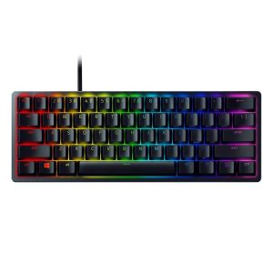 Razer Huntsman Mini 60% mechanical gaming keyboard with Razer Optical switches, Chroma RGB lighting, and PBT keycaps, designed for performance and portability.