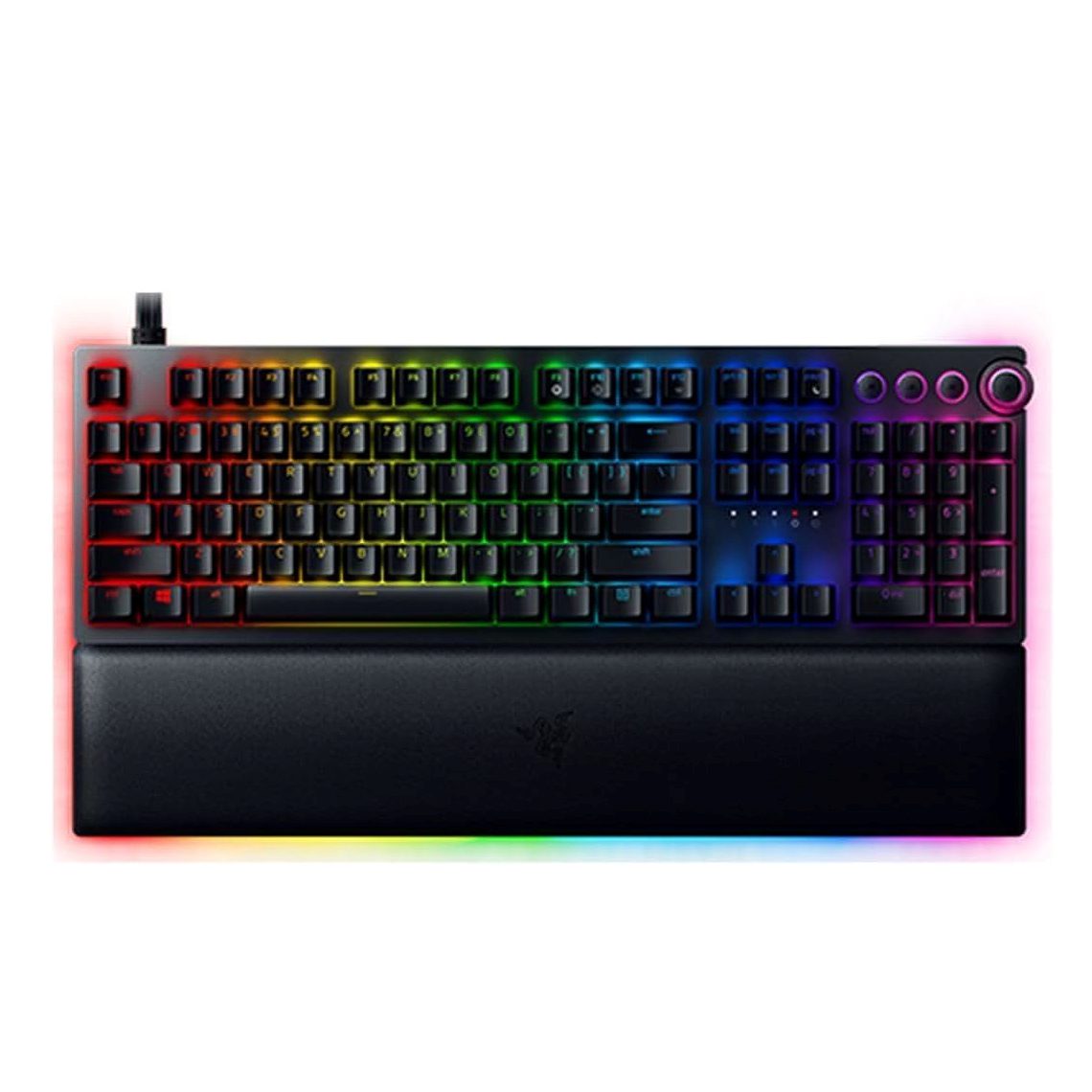Razer Huntsman V2 Analog Gaming Keyboard with Chroma RGB and wrist rest.