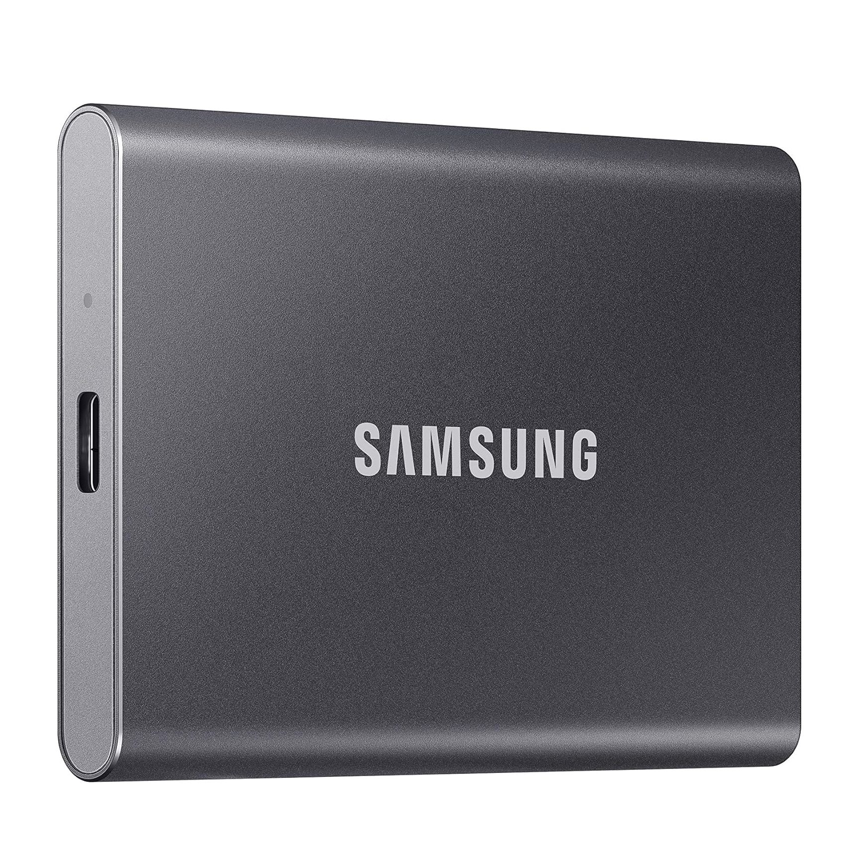 SAMSUNG T7 Portable SSD, 1TB, fast speeds, shock-resistant, USB 3.2 Gen 2