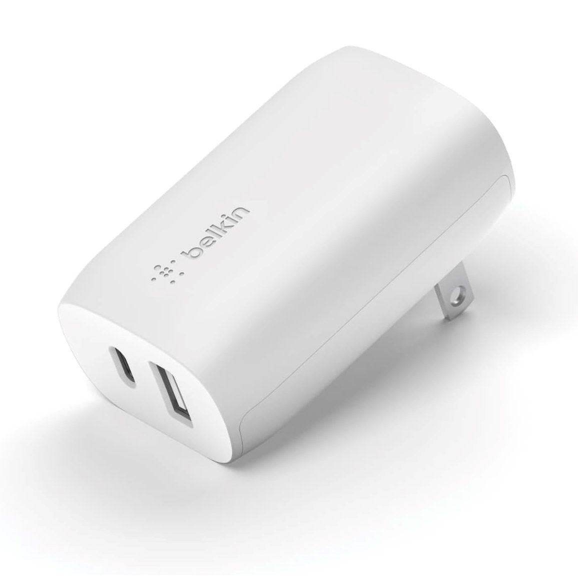 Belkin 37W USB-C Wall Charger with PPS technology, dual-port fast charging block for iPhone, Galaxy, and more.
