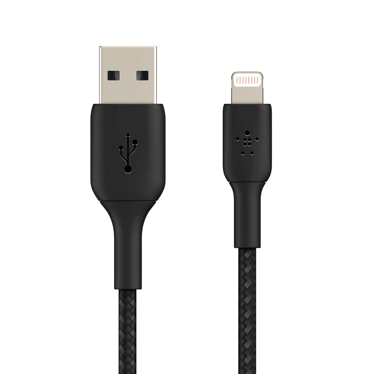 Belkin BoostCharge Braided Lightning Cable – 3.3ft, Black, MFi certified for Apple devices.