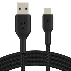 Belkin BoostCharge Braided USB-C to USB-A Cable in Black for universal device compatibility.