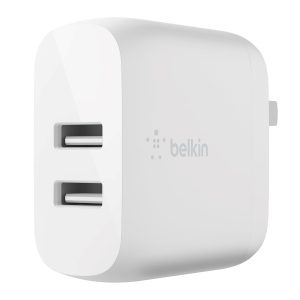 Belkin 24W Dual USB Wall Charger for fast charging two devices simultaneously.